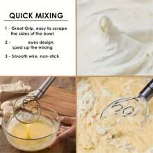 Stainless Steel Handheld Dough Mixer With Scraper - Dual-Hole Quick Mixing Tool For Cooking, Baking & Whisking - Essential Kitchen Gadget For Restaurants, Food Trucks & Bakeries - Silver - View 6