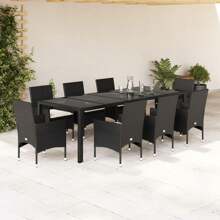 Ensemble de salle à manger de jardin en rotin noir avec 9 pièces et coussins, mobilier d'extérieur