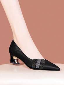 Women's High Heel Shoes, New Arrival Red & Blue Rhinestone Fashion Pointed Toe Chunky Heel Pumps Valentines