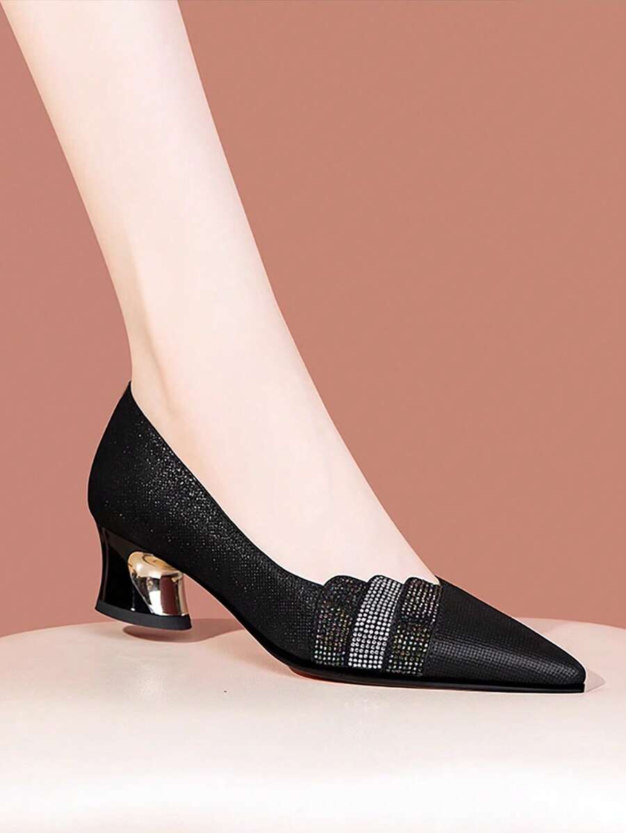 Women's High Heel Shoes, New Arrival Red & Blue Rhinestone Fashion Pointed Toe Chunky Heel Pumps Valentines