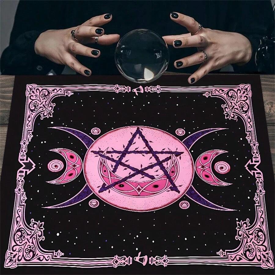 1 pezzo Tovaglia rosa per carte da gioco, tovaglia alberi della vita per altari di divinazione astrologica con tessuto antiscivolo, arazzo, decorazioni per la casa, tappetino gioco - Multicolore - Visualizzare 1