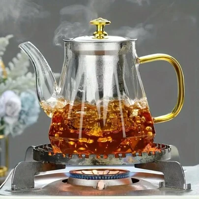1pc Durable Glass Teapot With Stainless Steel Infuser - Heat Resistant, Suitable For Flowering Tea And Loose Leaf Tea, Ideal Gift For Holiday And Everyday Tea Brewing Back To School