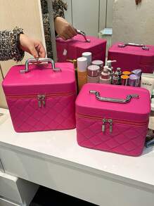 多色可选镜子并可存放化妆刷钻石形刺绣线高级化妆包，镜子收纳一体式便携式手持化妆盒，浴室收纳化妆包，ins风美妆收纳包，波西米亚风，适合度假海滩，浴室收纳，卧室收纳，大容量