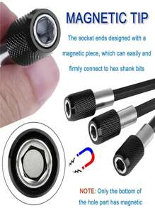 3 件装黑色磁性快速更换钻头支架 60 毫米、100 毫米、150 毫米，带 1/4 英寸六角柄，适用于螺丝刀头、螺母、钻头和套筒 - 易于延长的卡盘适配器，可快速高效地工作 - 黑色 - 查看 4