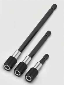 3 件装黑色磁性快速更换钻头支架 60 毫米、100 毫米、150 毫米，带 1/4 英寸六角柄，适用于螺丝刀头、螺母、钻头和套筒 - 易于延长的卡盘适配器，可快速高效地工作 - 黑色 - 查看 1