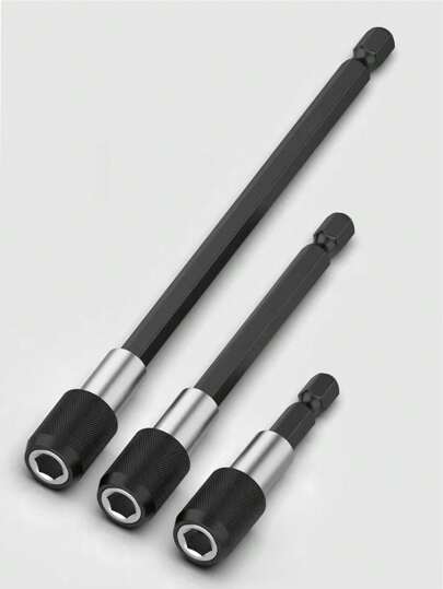3pcs Black Magnetic Quick Change Bit Holder 60mm, 100mm, 150mm With 1/4"" Hex Shank For Screwdriver Bits, Nuts, Drills, And Sockets - Easy Extension Chuck Adaptor For Fast And Efficient Work, Tools For Men