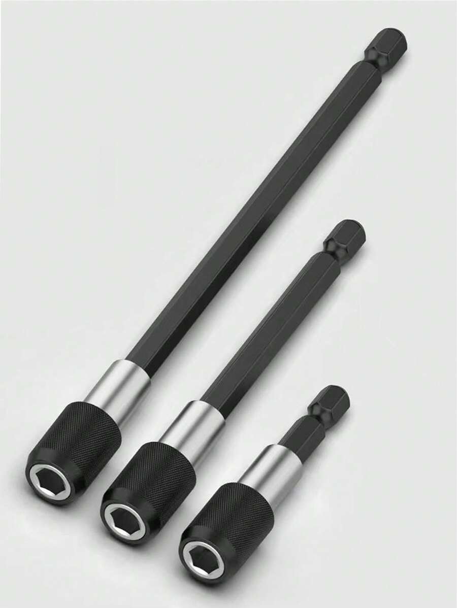 3 件装黑色磁性快速更换钻头支架 60 毫米、100 毫米、150 毫米，带 1/4 英寸六角柄，适用于螺丝刀头、螺母、钻头和套筒 - 易于延长的卡盘适配器，可快速高效地工作 - 黑色 - 查看 1