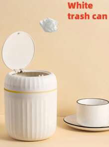 Mini Solid Color Desktop Trash Can With Lid And Button, Suitable As Small Garbage Bin For Home Office Desk
