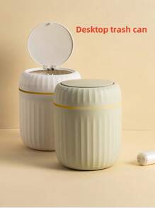 Mini Solid Color Desktop Trash Can With Lid And Button, Suitable As Small Garbage Bin For Home Office Desk