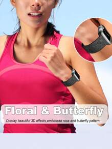 3D Blumen geprägtes Band kompatibel mit Bändern 49mm 46mm 45mm 44mm 42mm 41mm 40mm 38mm, Schmetterlings Blumen wasserdichte Sport Silikon Armband Ersatz Armband kompatibel mit Serien 10 9 8 7 6 5 4 3 2 1 SE für Frauen