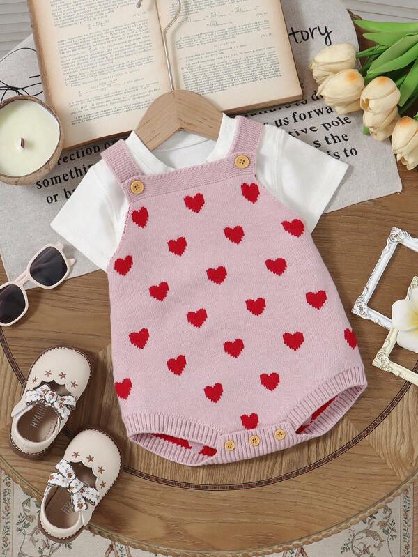 Baby Girl Cute Heart Jacquard Design Sleeveless Bodysuit