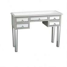 Mesa de tocador de estilo europeo de lujo ligero con cinco cajones y gabinete de almacenamiento, mesa de tocador simple de vidrio blanco