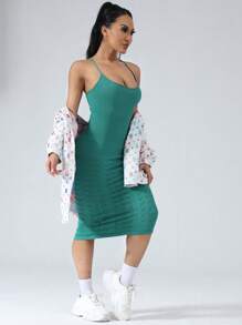 1pc Women Seamless Yoga Dress, High Stretchy & Fashionable - Dark Green - View 3