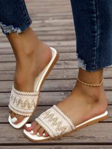 Nouvelles mules mode grande taille pour femmes, décontractées - Blanc - Voir 3