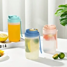 WORTHBUY 1pc 350ml Mini Transparent Plastic Water Bottle With Lid, Portable Leakproof Juice/Coffee Cup, Suitable For Children/Students To Carry For School/Picnic, For Outdoor, Camping - Beige - View 4