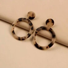 1 Cặp Hoa Tai Tròn Rỗng Phong Cách Châu Âu Và Châu Mỹ Cho Phụ Nữ, Cổ Điển Và Phóng Đại Cá Nhân Hóa Thanh Lịch, Hoa Tai Họa Tiết Da Báo Bằng Nhựa, Hoa Tai Tròn, Mặt Dây Chuyền - màu nâu - Xem 2
