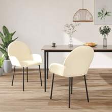 Cream Faux Leather Dining Chairs Set Of Two Modern Design - White - View 1