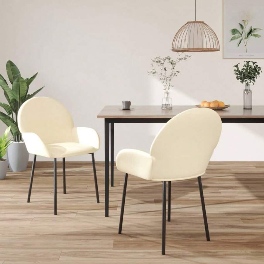 Cream Faux Leather Dining Chairs Set Of Two Modern Design - White - View 1