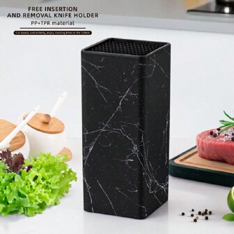 1pc Vintage Square Marble Pattern Faux Wood Knife Block