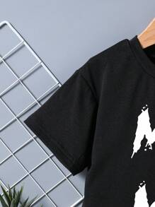 Young Boy Letter Print Short Sleeve T-Shirt And Denim Shorts - Black - View 6