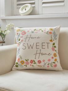 Funda de almohada con bordado de flores de lino de imitación Beige, 1 pieza, perfecta para cualquier decoración de temporada