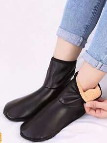 Ciepłe skarpetki damskie i męskie, 1 para, zimowe, grube, aksamitne skarpetki z antypoślizgową podeszwą, wodoodporne, do użytku wewnątrz i na zewnątrz, jesień - Czarne - Zobacz 1