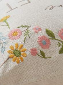 Funda de almohada con bordado de flores de lino de imitación Beige, 1 pieza, perfecta para cualquier decoración de temporada