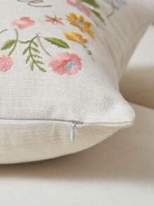 Funda de almohada con bordado de flores de lino de imitación Beige, 1 pieza, perfecta para cualquier decoración de temporada