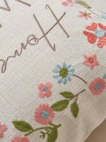 Funda de almohada con bordado de flores de lino de imitación Beige, 1 pieza, perfecta para cualquier decoración de temporada