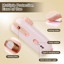 迷你零食袋封口机、可充电 2 合 1 袋装热封机（带切刀）适用于薯片、塑料袋重新封口机保持食物新鲜、带切刀的小型封口机、热真空封口机、USB 充电封口机、食品储藏封口机