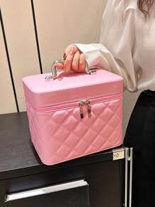 多色可选镜子并可存放化妆刷钻石形刺绣线高级化妆包，镜子收纳一体式便携式手持化妆盒，浴室收纳化妆包，ins风美妆收纳包，波西米亚风，适合度假海滩，浴室收纳，卧室收纳，大容量