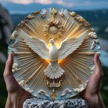 3D Emboss Christian Holy Spirit Wall Hanging Sign, Metal Plaque, Multipurpose Decor, 8x8 Inch Best Gifts - Multicolor - View 3