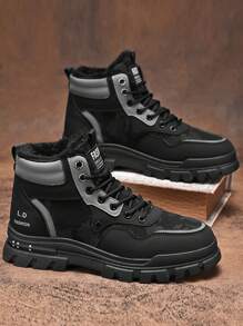 Giày bốt đi xe máy cổ cao bằng da cho nam, thời trang đơn giản, dễ phối đồ, đế dày, chống trượt, chống mài mòn, giữ ấm mùa đông, lót nhiệt, giày bốt đi tuyết cổ cao cho nam ngoài trời - màu đen - Xem 4