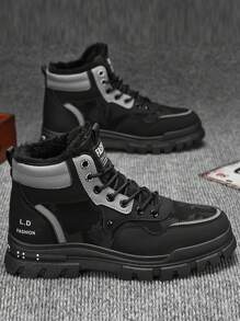 Giày bốt đi xe máy cổ cao bằng da cho nam, thời trang đơn giản, dễ phối đồ, đế dày, chống trượt, chống mài mòn, giữ ấm mùa đông, lót nhiệt, giày bốt đi tuyết cổ cao cho nam ngoài trời - màu đen - Xem 1