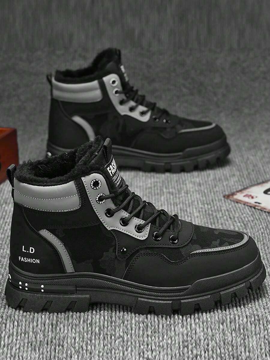 Giày bốt đi xe máy cổ cao bằng da cho nam, thời trang đơn giản, dễ phối đồ, đế dày, chống trượt, chống mài mòn, giữ ấm mùa đông, lót nhiệt, giày bốt đi tuyết cổ cao cho nam ngoài trời - màu đen - Xem 1