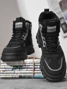 Giày bốt đi xe máy cổ cao bằng da cho nam, thời trang đơn giản, dễ phối đồ, đế dày, chống trượt, chống mài mòn, giữ ấm mùa đông, lót nhiệt, giày bốt đi tuyết cổ cao cho nam ngoài trời - màu đen - Xem 5