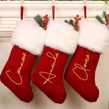 1 Stück personalisierte rote langflorige Weihnachtsstrumpf mit individueller Beschriftung, Monogramm, traditionelle Strümpfe für die Weihnachtsfamilie, Weihnachtsgeschenke