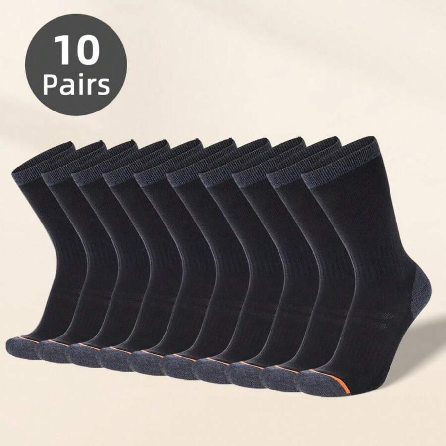 10/30pcs Men's Long Tube Socks, Athletic Socks - Black - View 1