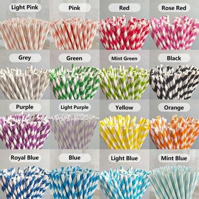 25/50 支纸吸管 - 16 种颜色的条纹吸管，友好 - 不湿纸吸管，适合日常饮用和工艺品/生日派对/婚礼/周年纪念日返校情人节