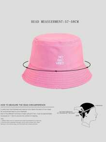 1pc Unisex Embroidered "NO BAD VIBES" Letter Sun Protection Breathable Versatile Bucket Hat, Suitable For Outdoor Leisure Wear - Rose Pink - View 4