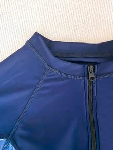 1pc Contrast Tropical Print One-Piece Swimsuit For Women, Casual Sports Swimming Surfing Suit, For Summer Beach Vacation