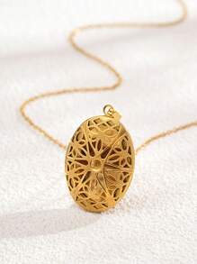 Collar con colgante locket ovalado hueco de acero inoxidable creativo DIY para mujeres, collar con colgante ovalado hueco vintage con diseño floral