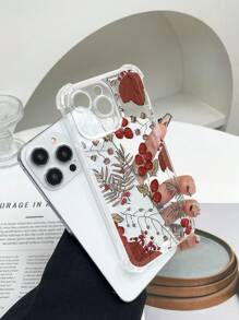 Apple 1pc Transparent Leaves & Fruit TPU Anti-Fall Patterned Phone Protective Case, Compatible With IPhone11 12 13 14 15 16 16Pro 16Plus 16Promax Series, Series