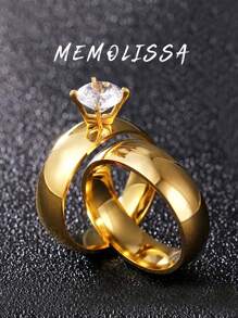 2 piezas Anillos de acero inoxidable de moda, elegantes anillos de pareja con diamantes de imitación de para regalo de boda o aniversario