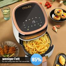 Heißluftfritteuse ohne Öl Air Fryer 4L  1200W- Heissluftfriteuse mit  Sichtfenster | Friteuse Airfryer ohne Öl mit Digitalem Led Touchscreen/Timing(1-60MIN),Touch Control 8 Programmen