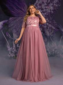 Faeriesty Abito da festa di maternità Dressalisa Plus, stile colonna, con maniche corte, linea ad A, orlo in rete, inserto con paillettes, decorazione con fiori di perline