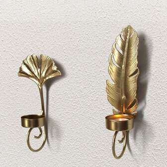 1 Nordic Light Luxury Golden Leaf Wall Hanging Candlestick Bedroom Living Room Iron Wall Hanging Decoration Atmosphere Shooting Prop