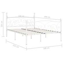 White Metal Bed Frame With Slatted Base For 140x200 Cm Mattress Supportbathroom Decor Summer - White - View 4