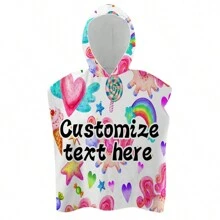 1pc Customizable Cartoon Design Hooded Cloak Poncho Towel, Ultra-Soft Absorbent Quick-Dry Fabric, Suitable For Swimming, Travel, Beach Bathroom Decor Fall Decor Beach Essentials Back To School