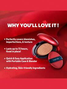 TIRTIR MASK FIT 21N 象牙白气垫粉底液，轻盈遮瑕，哑光妆效，透气保湿微晶薄纱，不易脱妆，无油祛痘配方，磁力保湿核心，真空密封旅行迷你装，韩国彩妆，18克/0.63盎司 - 21N IVORY - 查看 3